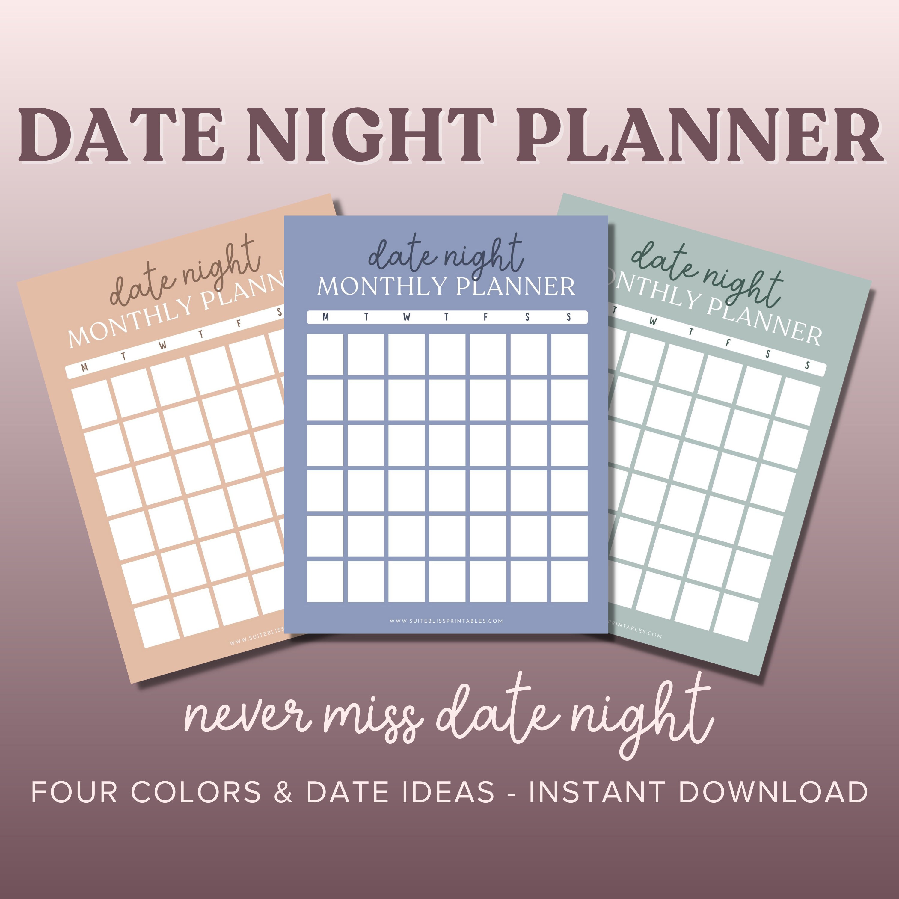 Printable Date Night Planner: Monthly Calendar With Date Ideas (digital ...