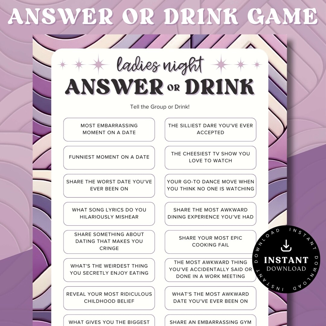 Ladies Night Answer or Drink | Printable Ladies Night Game | Ladies ...