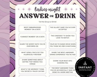 Ladies Night Answer or Drink | Printable Ladies Night Game | Ladies Night Party Game | Ladies Wine Night | Galentines Game | Girls Night In