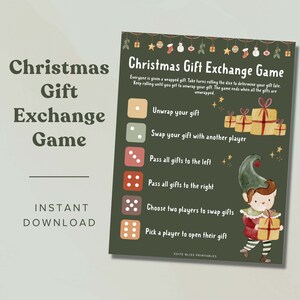 Afdrukbaar Geef het huidige spel door Kerstcadeau-uitwisselingsspel. Een leuk kerstdobbelspel. Kerstfeestspel en spelletjes voor het hele gezin.