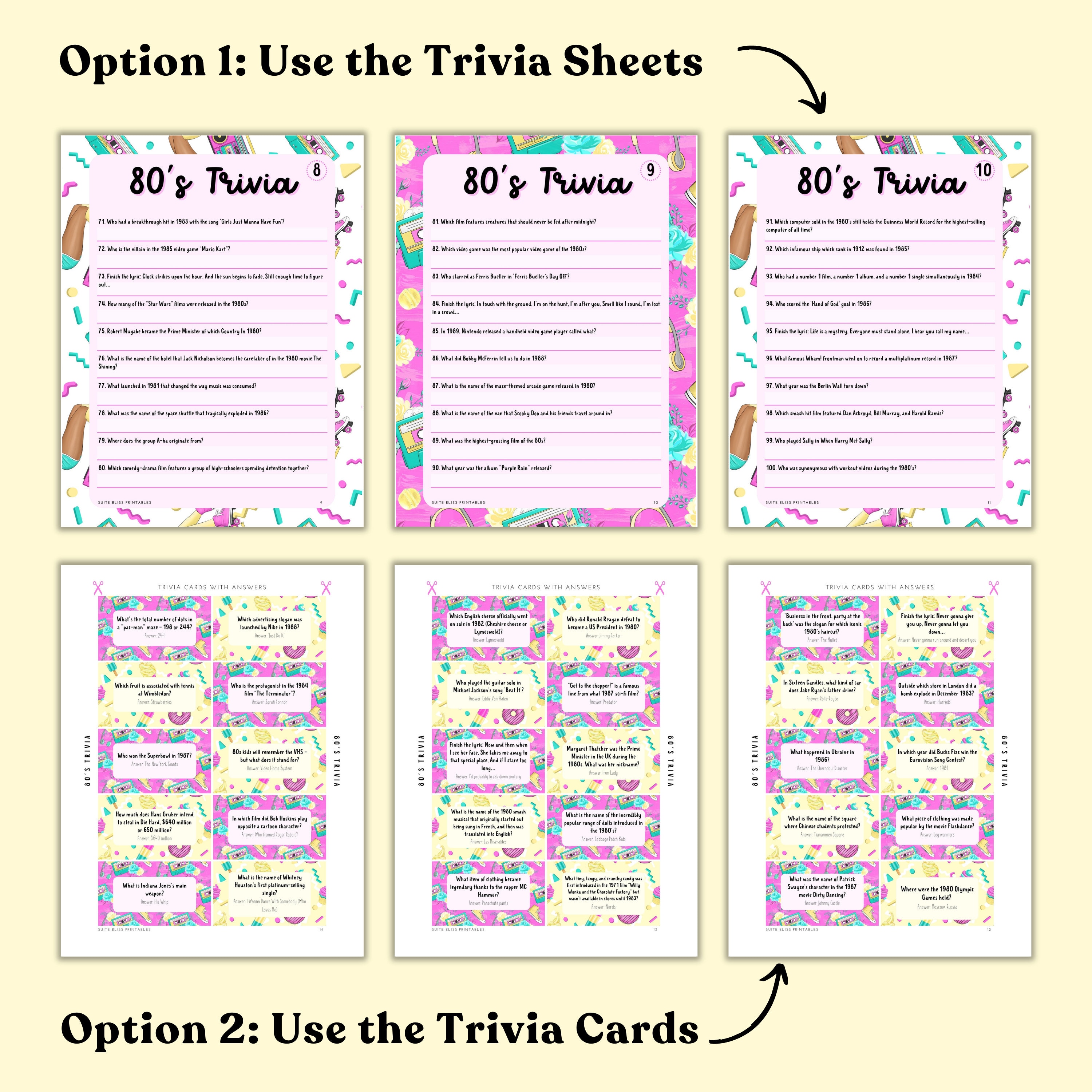 Printable 80s Trivia Game. 100 Trivia Questions for an 80s Trivia Night ...