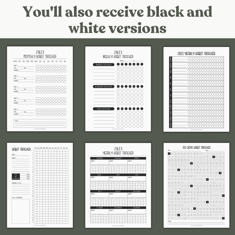 6 Habit Tracker Printables. Yearly Habit Tracker, Monthly Habit Tracker ...