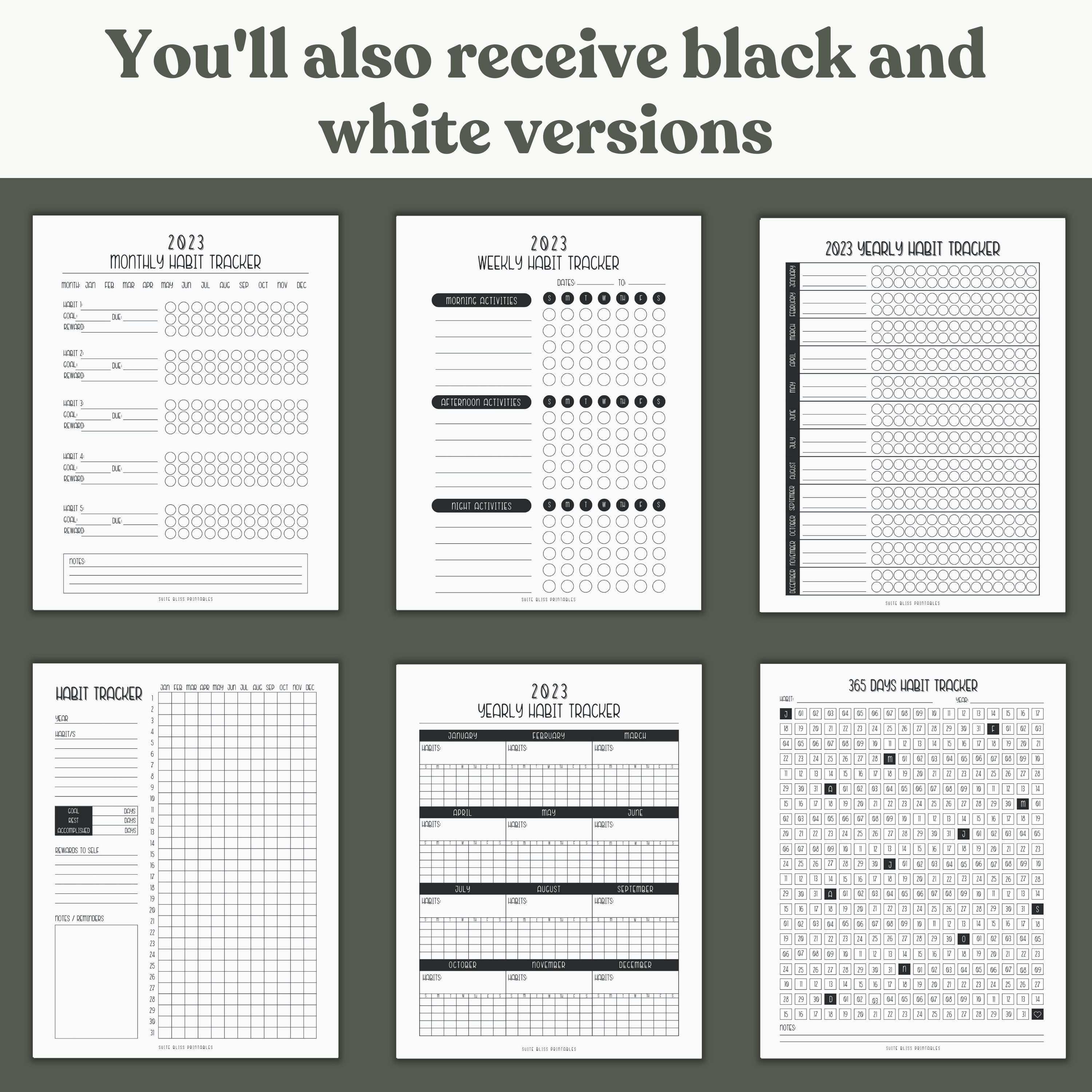 6 Habit Tracker Printables. Yearly Habit Tracker, Monthly Habit Tracker ...