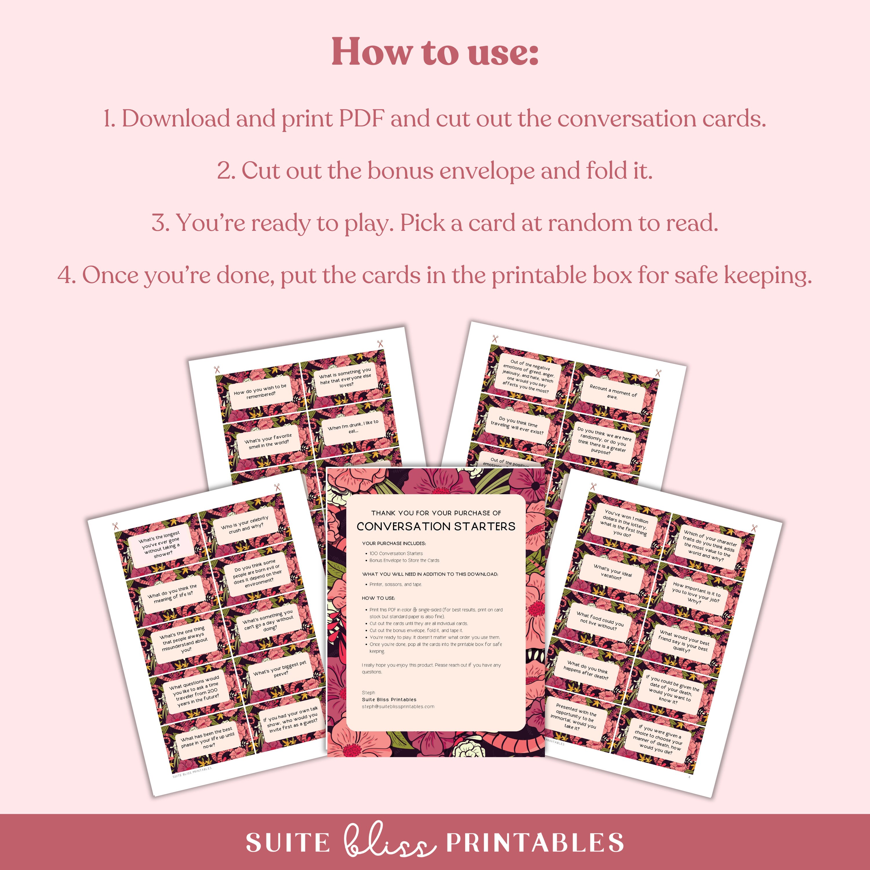 100 Printable Conversation Cards for Couples &amp; Friends. Conversation ...