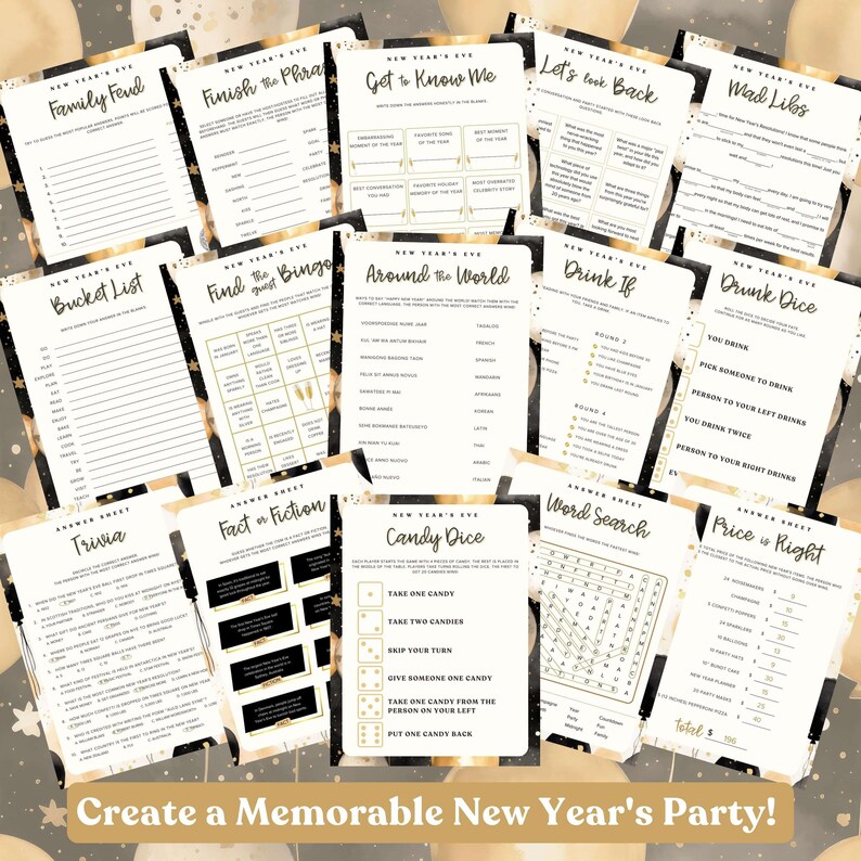 New Years Games Printable for Adults New Years Eve Game - Etsy UK