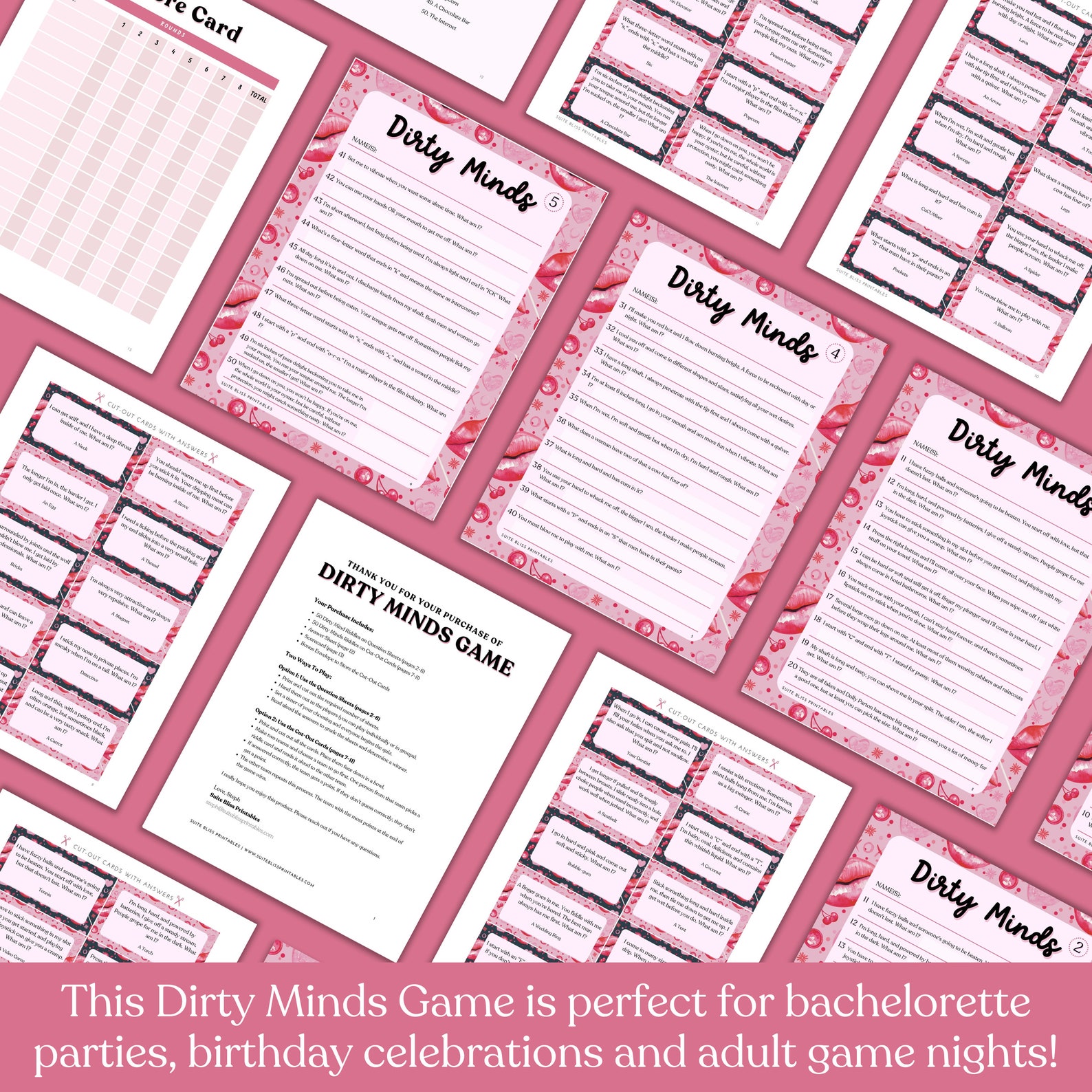 Dirty Minds Game. 50 Printable Dirty Minds Riddles for Epic - Etsy ...