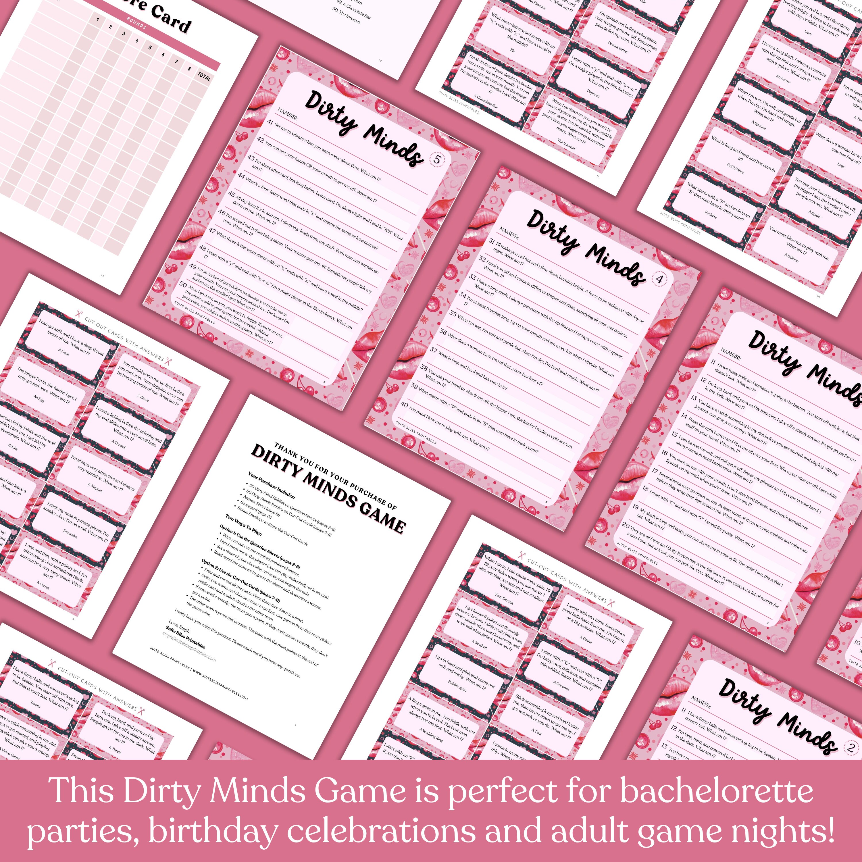 Dirty Minds Game. 50 Printable Dirty Minds Riddles for Epic Hen Party ...