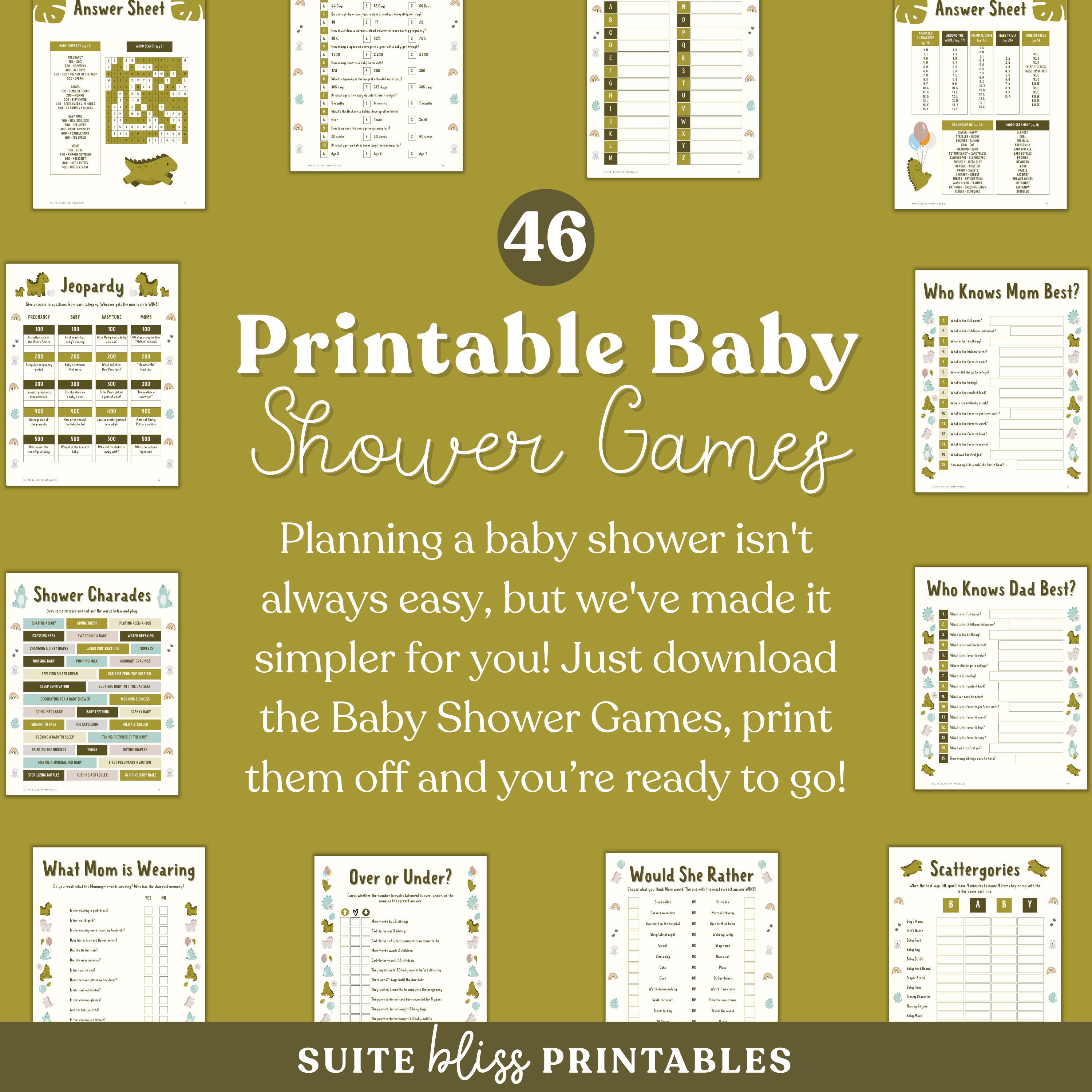 Dinosaur Baby Shower Games Bundle. 46 Printable Couples Baby Shower