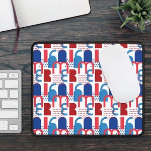Gaming Mouse Pad, American Patriotic Desk Mat, Stars and Stripes Gamer Accessories, Red White Blue Computer Mouse pad, Fourth of July.