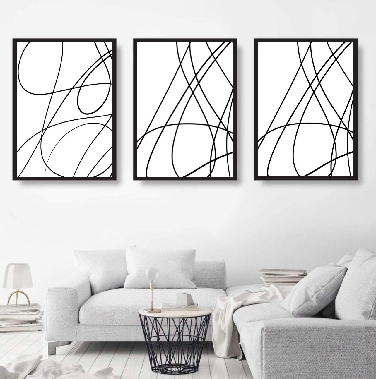 Printable Abstract Art Set of 3 Black and White Single Line - Etsy