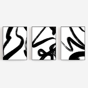Minimalist Black and White Abstract Line Art Prints - Set of 3 (Digital Download)
