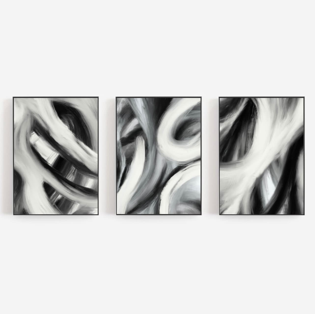 3 Piece Wall Art Black and White Abstract Oil Painting Art Prints ...