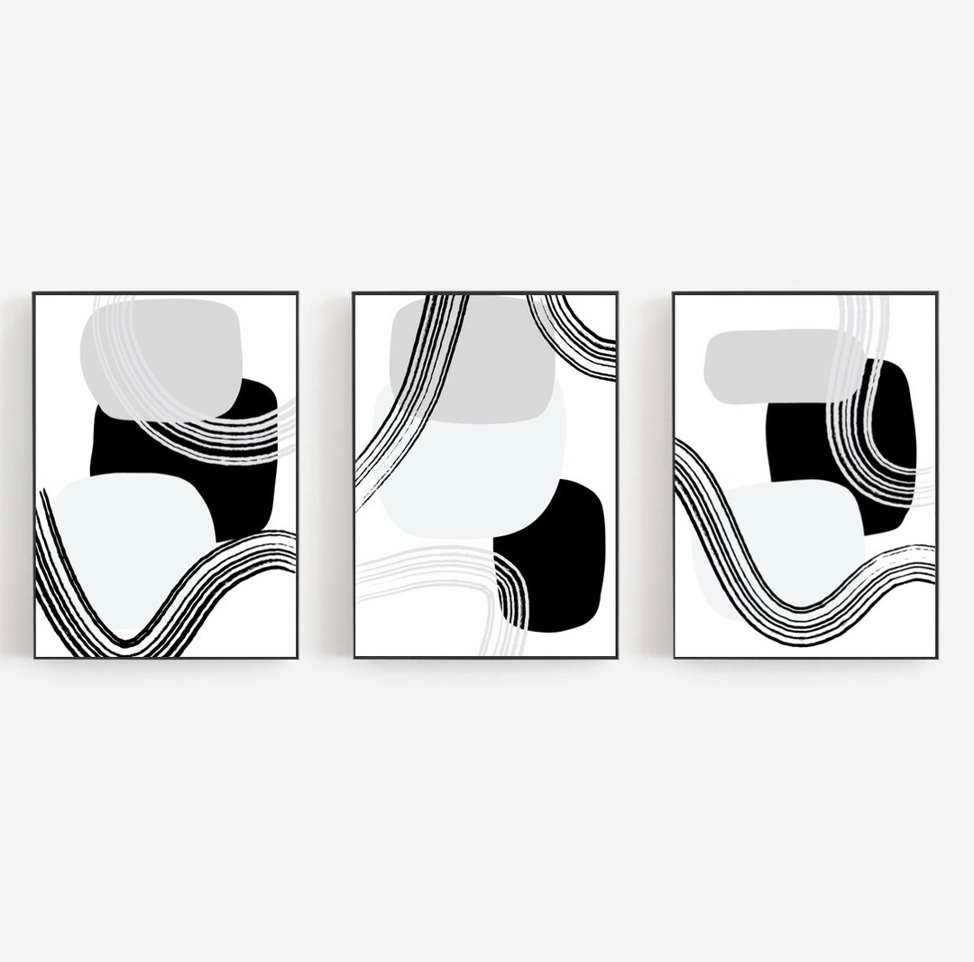 Boho Abstract Black and White Art Prints: Minimalist Home Decor ...