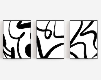 Abstrakte Linie Kunst Drucke: Schwarz Weiß Minimalistisch Set (Digitaler Download)