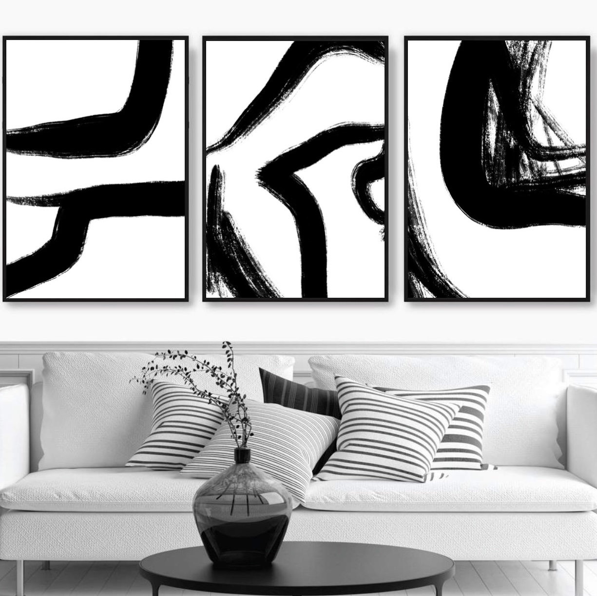 A ART·ZONE Schwarz-Weiß Poster Set, 3-teilig, 20x25 Cm, Ungerahmt – Minimalistische Pflanzendrucke Für Wohnzimmer, Büro, Deko