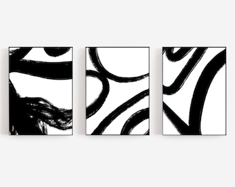 Schwarz weisse abstrakte Linie Kunstdrucke - 3er Set (Digitaler Download)