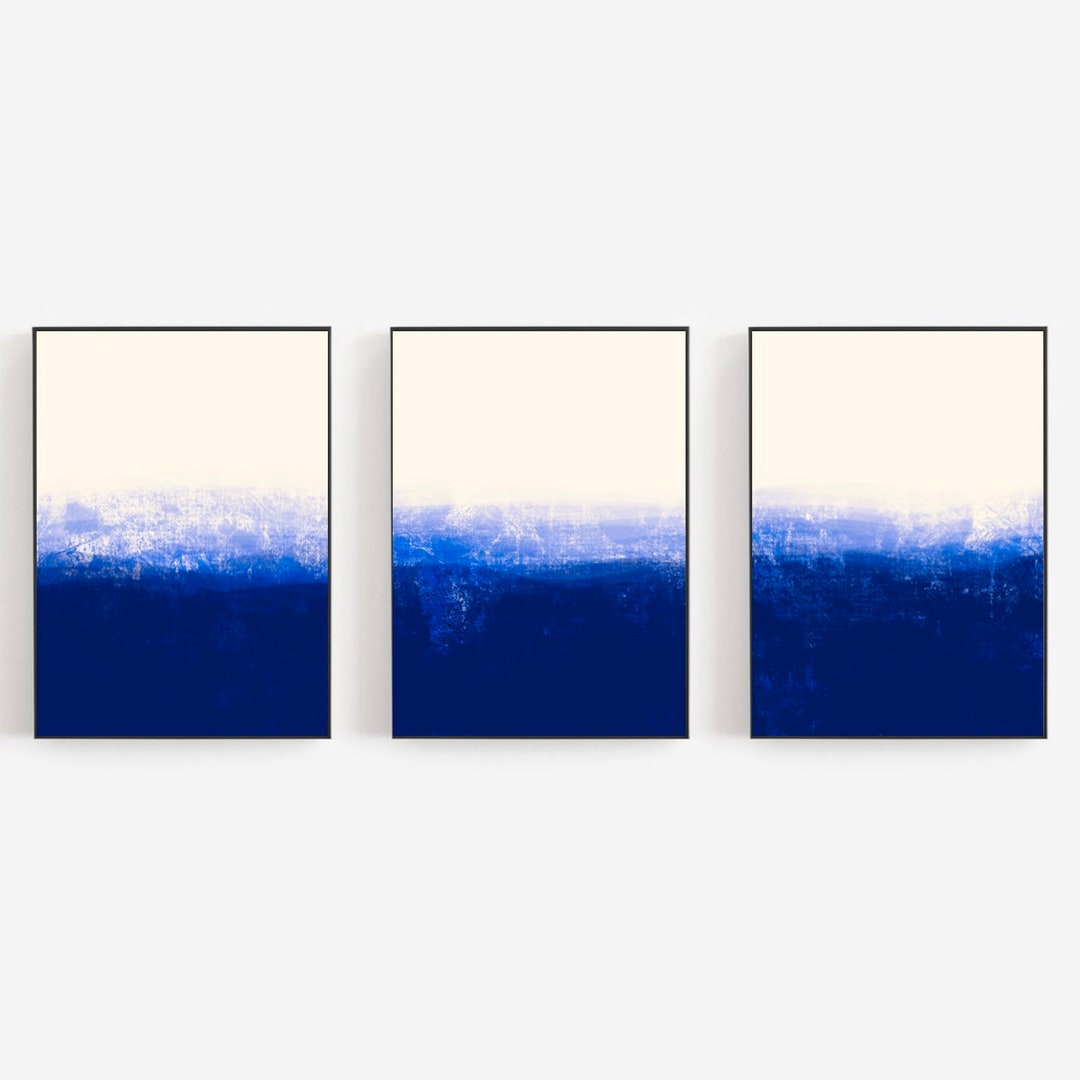 3 Piece Wall Art Abstract Water Art Prints Digital Download, Blue Waves