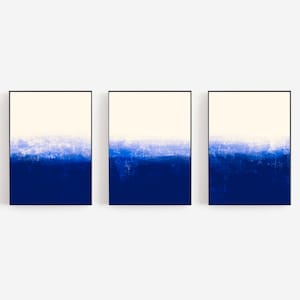 Blå abstrakta havskonsttryck: Minimalistisk vågposterset (digital nedladdning)