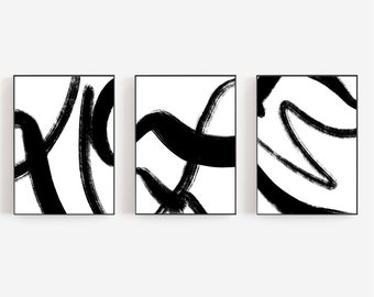 Láminas de arte geométrico abstracto: Conjunto minimalista en blanco y negro (descarga digital)