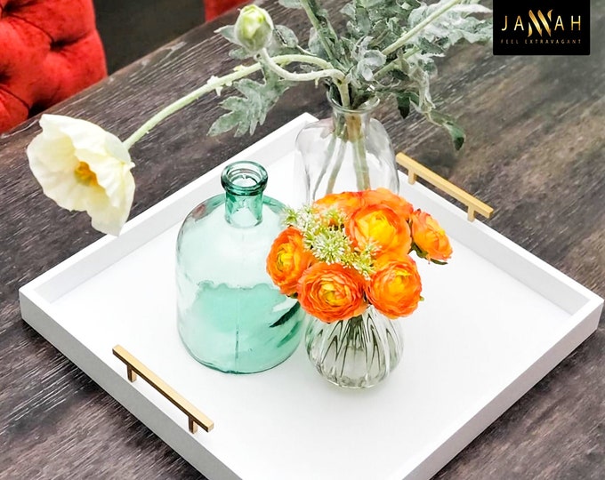 Large Modern Stylish Wooden White Tray / Gold Handles 19x19 Etsy