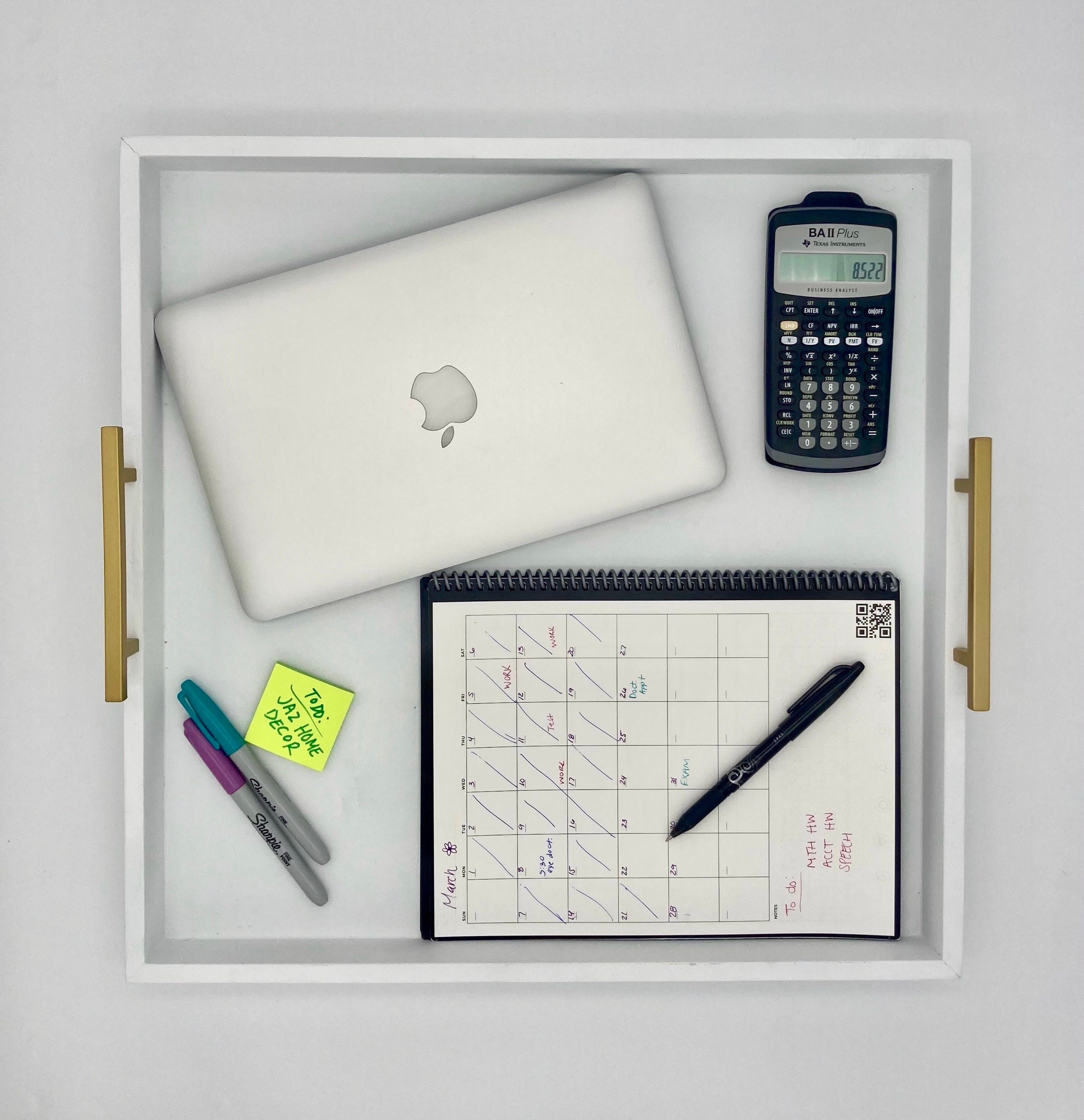 Large White Ottoman Tray with Gold Handles 4 Accent wood Etsy