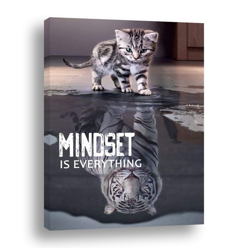 Canvas wall art Motivational picture Mindset Is Everything cat Etsy
