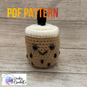 Boba bubble tea crochet pattern, crochet plush, bubble tea plush pattern only