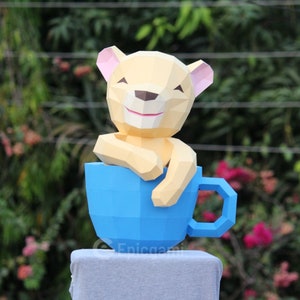 Lion 3d paper craft template SVG and PDF | 3d paper craft lion in cup | 3d papercraft lion DIY origami decoration pepakura template