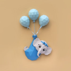Modello di carta artigianale 3D per elefantino SVG e PDF / decorazione origami fai da te facile in 3D con carta low poly pepakura
