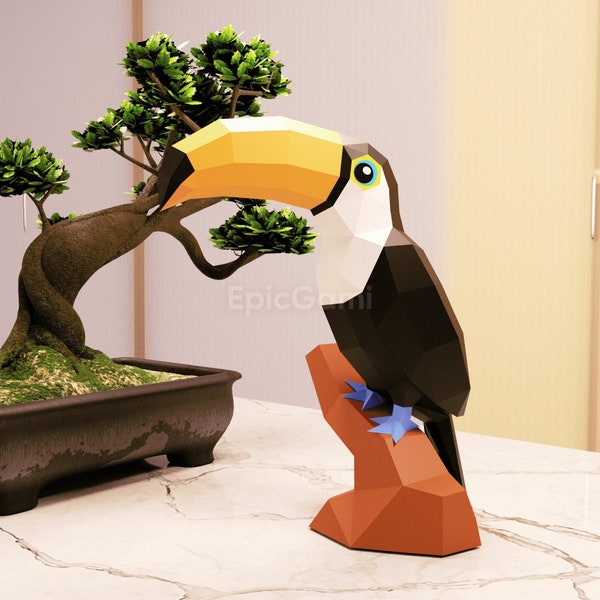 Toucan papercraft template SVG and PDF, DIY papercraft toucan model template, origami toucan, toucan low poly