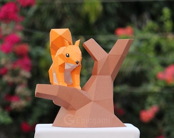Squirrel 3d paper craft SVG and PDF | 3D Paper Squirrel DIY Craft Template, origami Squirrel, Squirrel low poly