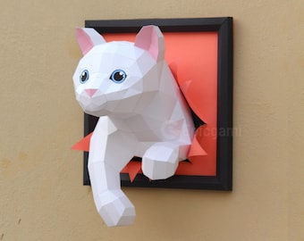 Cat papercraft SVG and PDF, DIY papercraft cat model template,origami cat,cat low poly