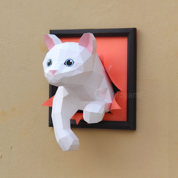 Cat papercraft SVG and PDF, DIY papercraft cat model template,origami cat,cat low poly