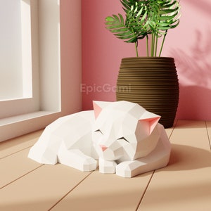 Modello di carta per gatti fai da te 3D per la creazione di carta Modello di carta per gatti low poly, progetti di carta per gatti Scultura, modelli di carta 3D per gatti