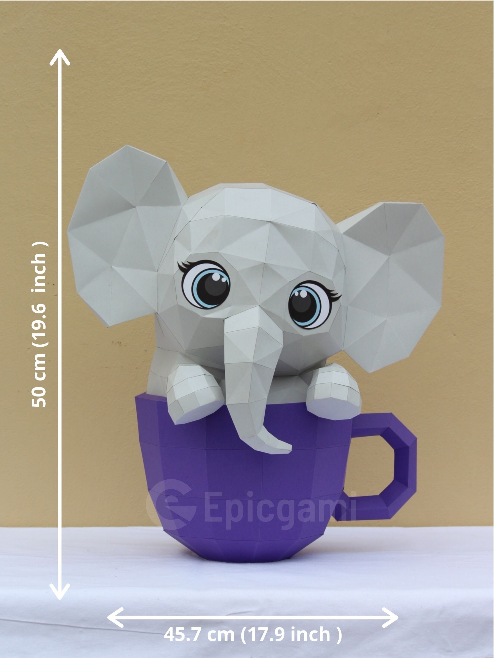 Papercraft 3d Cute Elephant in Cup SVG and PDF Low Poly - Etsy Canada