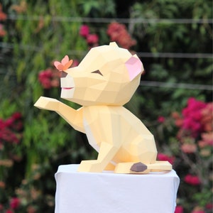 Lion 3d paper craft SVG and PDF | 3d paper craft lion playing with butterfly, 3d papercraft lion DIY origami decoration pepakura template