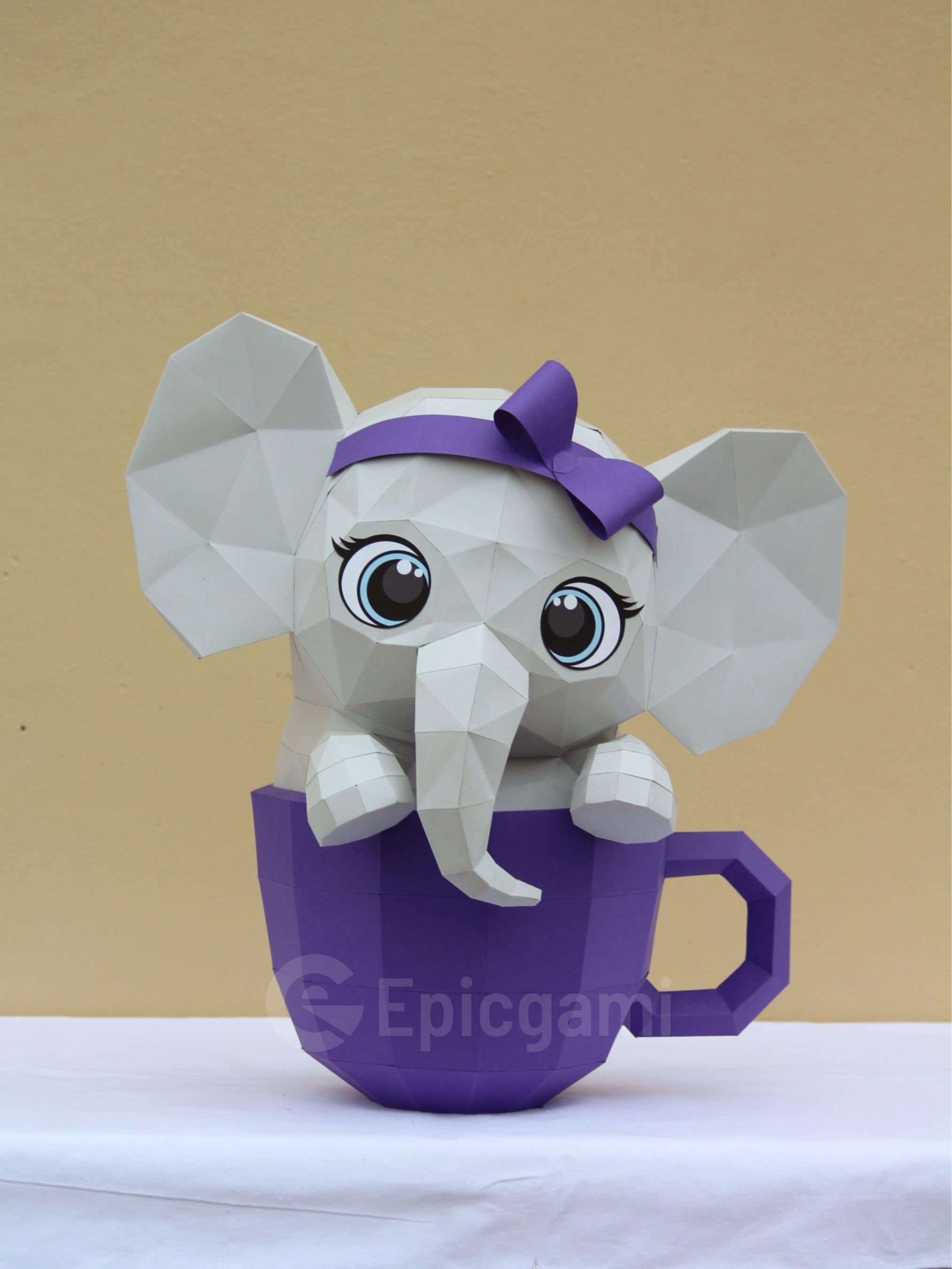 Papercraft 3d cute elephant in cup low poly papercraft DIY Etsy