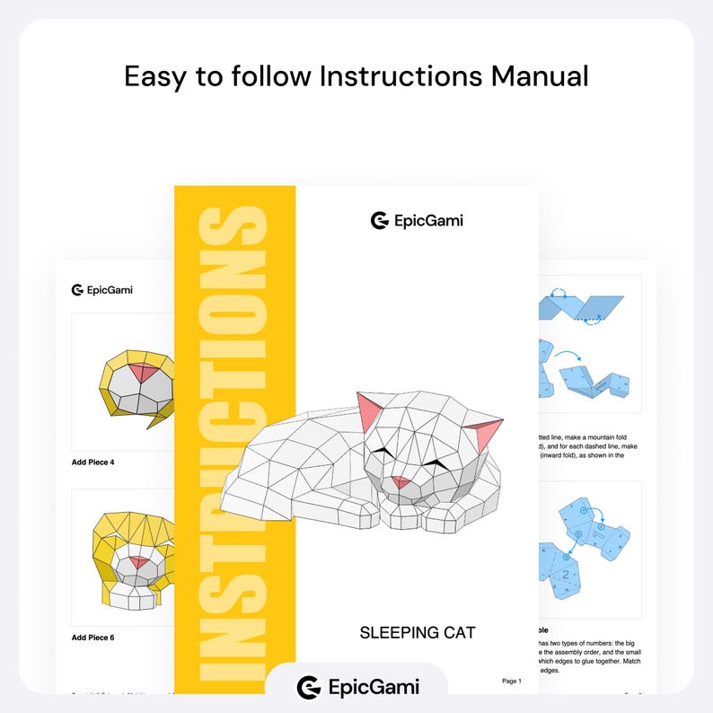 3D Sleeping Cat Papercraft Template – DIY Low Poly Animal Sculpture PDF ...