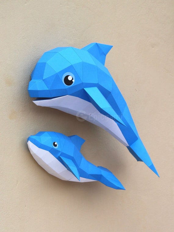 Dauphin Papercraft SVG et PDF, papercraft poisson, maman et bébé dauphin  modèle 3d low poly papercraft DIY origami décoration pepakura -  France