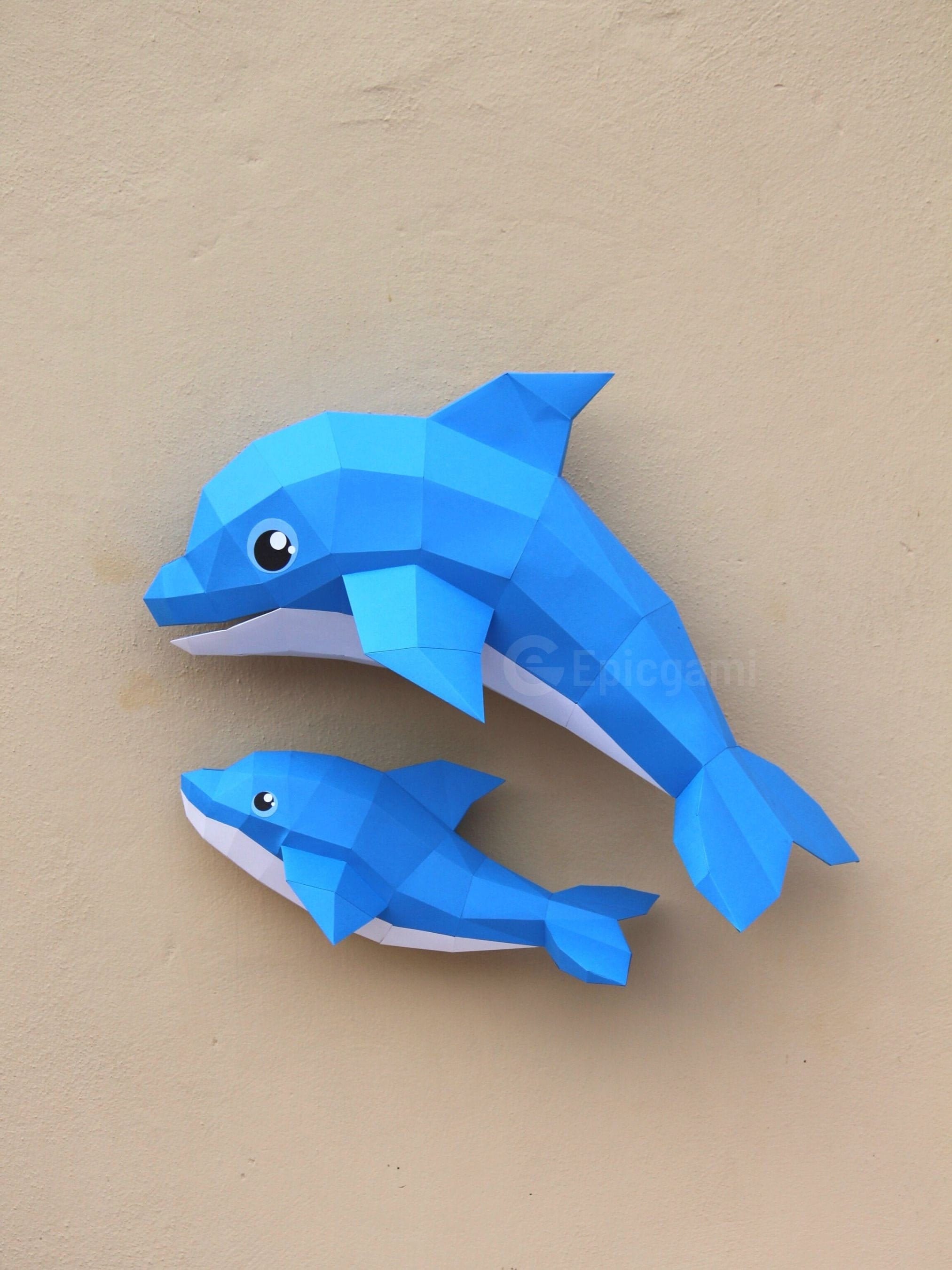 Dolphin Papercraft pez papercraft mamá y bebé delfín modelo Etsy México