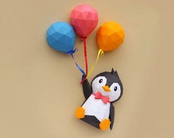 Modèle de pingouin artisanal en papier low poly Modèle SVG et PDF Modèle en papier 3D bricolage pour la décoration intérieure