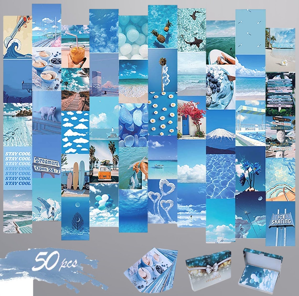 Wall Collage Kit Aesthetic Pictures Blue High-Definition Cute | Etsy