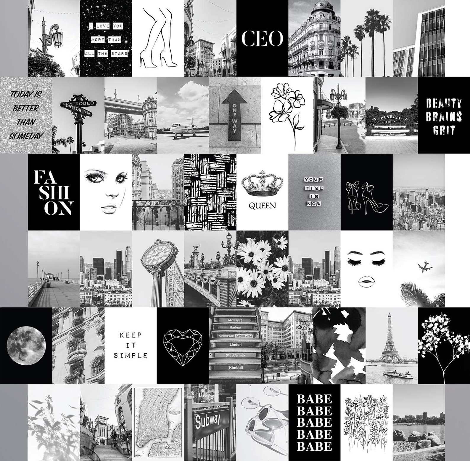 Black White Wall Collage Kit Aesthetic Pictures City Chic Etsy