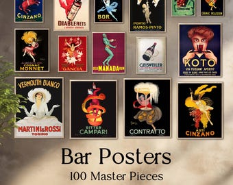 Bar and Beverage Posters, 100 Masterpieces, Most Beautiful Alcohol Prints, Downloadable Posters, Instant Download