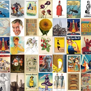 Wall Collage Kit, Mixed Vintage Posters Vol.3, 45 Images of Vintage Photos, Illustrations and Magazine Covers, Instant Download