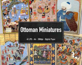 Ottoman Miniatures, 40 Illustrations, Vintage Turkish Paintings, Digital Paper, Instant Download