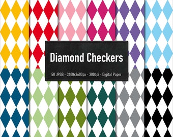 Diamond Checkers, 50 Different Seamless Pattern, Alice in Wonderland, Digital Paper, Instant Download