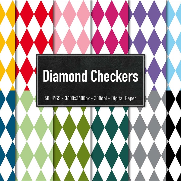 Diamond Checkers, 50 Different Seamless Pattern, Alice in Wonderland, Digital Paper, Instant Download