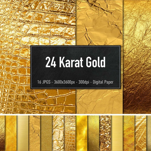 24 Karat Gold, 16 Different Real Images, Digital Paper, Instant Download.