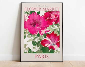 Flower Market Paris, Abstract Floral Illustration Art Poster, Vintage Floral Wall Art, Printable Poster, Instant Download